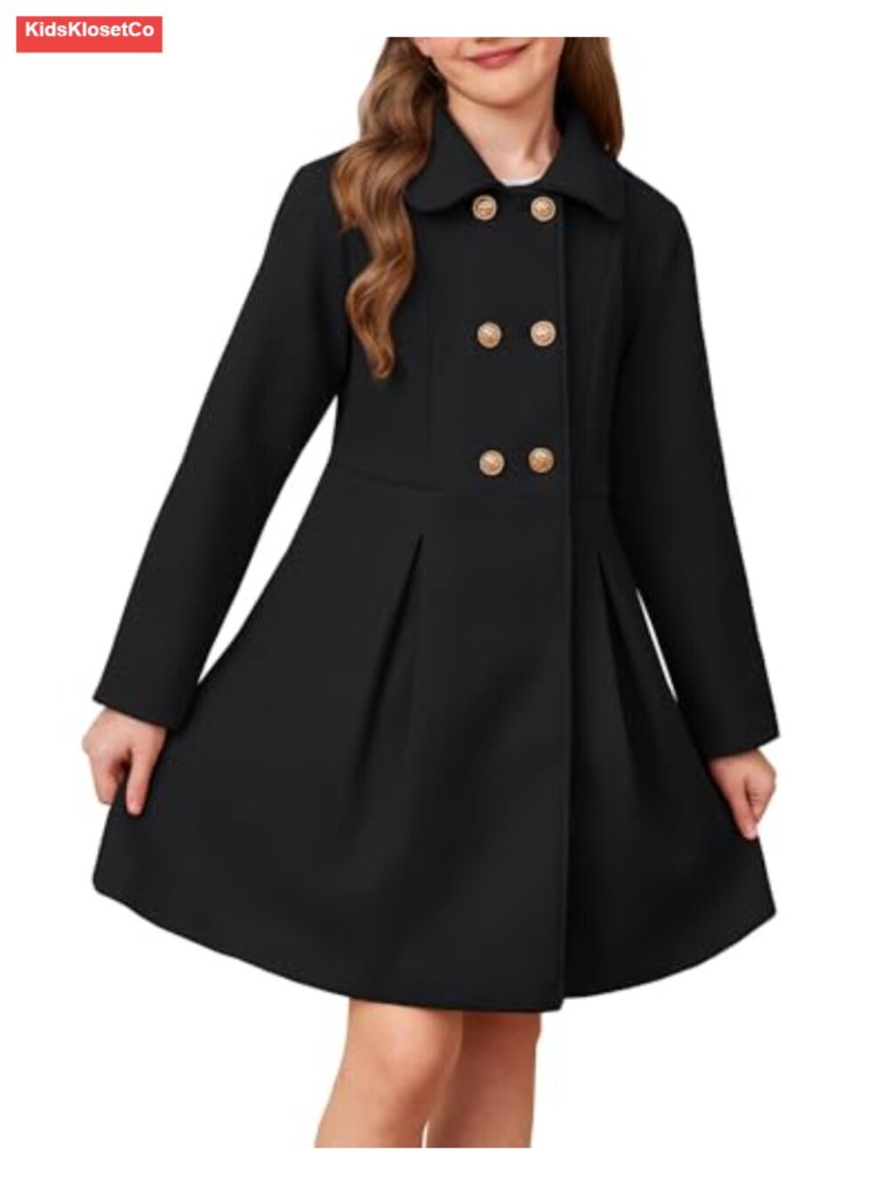 Girls Wool Peacoat with Lapel Pockets Winter Long Jacket Kids Size 6-14